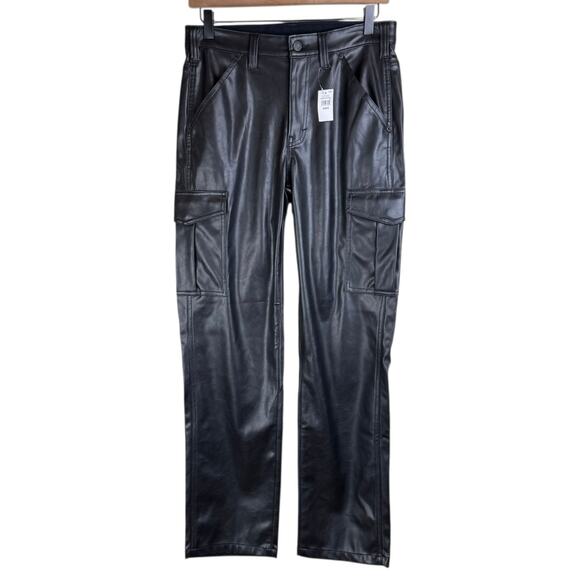 GAP NWT 2 Black Faux Leather Straight Leg Loose Fit High Rise Pants Pockets - Picture 1 of 10